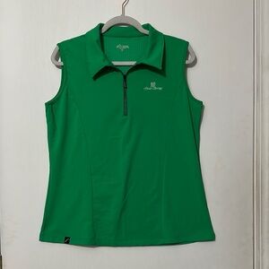 Green Fitted Sleeveless Polo Tank